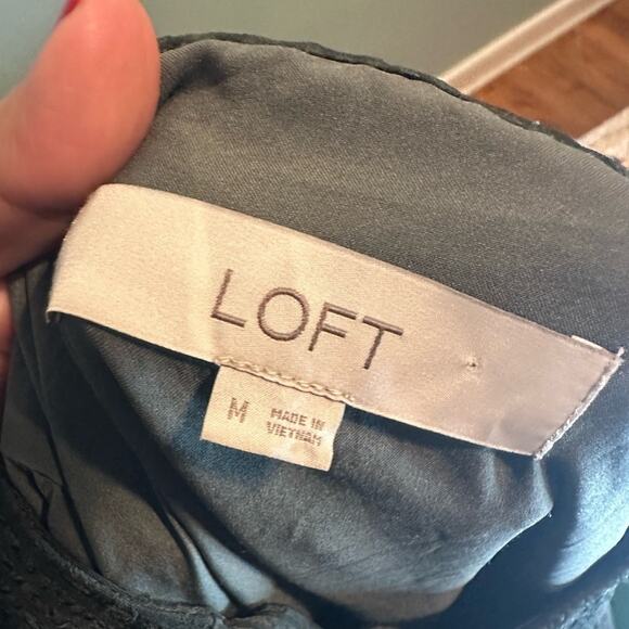 LOFT Green Textured Long Sleeve Ruffle Keyhole Neckline Dress - Picture 8 of 9